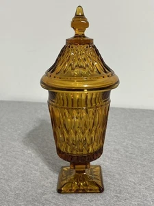 Vintage Braunglas Bonboniere Deckel Kompott Diamant Spitze Sockel Glas Dekor - Bild 1 von 8