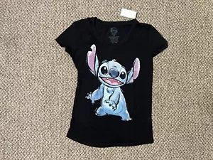 Disney Lilo and Stitch's Stitch Character Women's V-Neck Black T-Shirt Sz XS - Picture 1 of 3