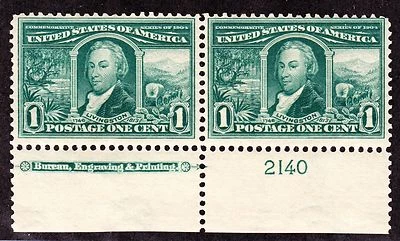 US 323 1c Louisiana Purchase Mint Bottom MI Plate Pair #2140 F-VF OG NH SCV $170 - Image 1 of 2