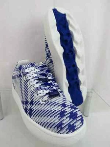 $ 900 NIB BURBERRY BOX BLUE CHECK CANVAS LOGO PLATFORM SNEAKERS 8 US 41 ITALY - Picture 1 of 12
