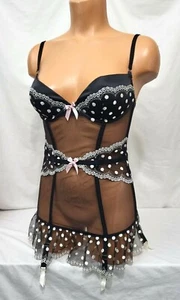 Victoria's Secret Korsett-Slip mit Strumpfband Schleife hinten gepunktet neu mit Etikett 34B - Bild 1 von 8