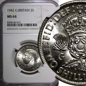 GREAT BRITAIN George VI Silver 1942 Florin 2 Shilling NGC MS64 WWII Issue KM#855 - Picture 1 of 5
