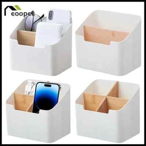 Remote Control Holder Desk Storage Organizer Box Container Bamboo Wood Partition - Picture 1 of 10