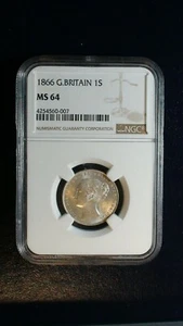 1866 Great Britain ONE SHILLING NGC MS64 NEAR GEM 1S SILVER Coin BUY IT NOW! - Picture 1 of 4