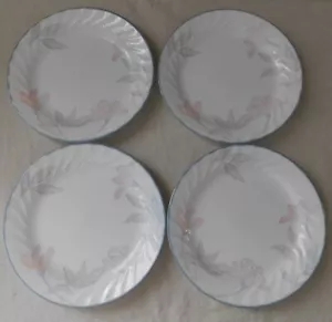 Lot of 4 Corelle Pink Trio White Swirl Bread or Dessert Plates Blue Rim - Picture 1 of 6