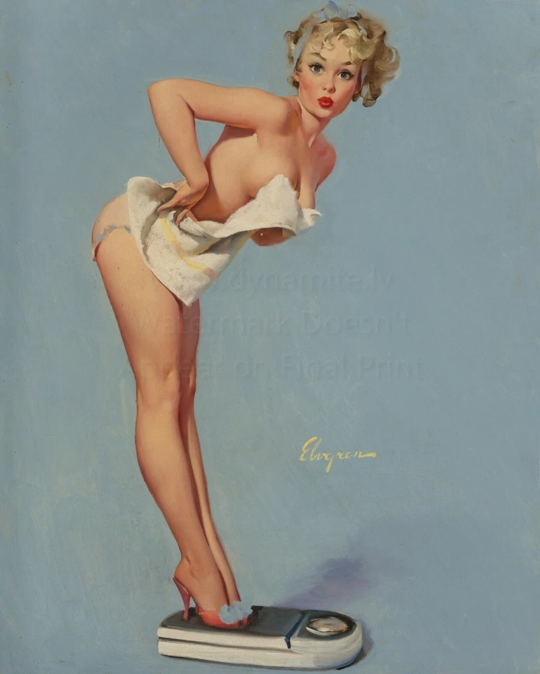 GIL ELVGREN Pin-Up Poster or Rolled Canvas Print "A Weighty Problem" #148 - Image 1 of 1