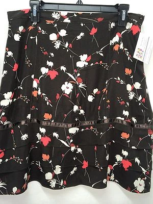 Anne Klein Women's Skirt Brown Skirt Floral Print SIlk Blend Size 12 - Image 1 of 4