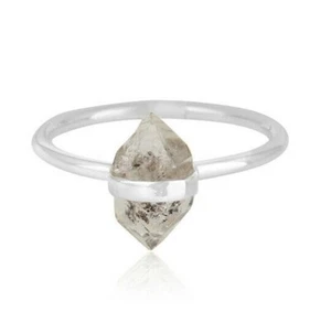 Raw Herkimer Diamond Stackable Ring 925 Sterling Silver Rings Handmade Jewelry - Picture 1 of 6