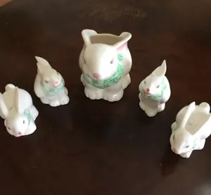 Unique Bunny Rabbit Collection-5 Matching Pieces-Ceramic-Various Sizes - Picture 1 of 6