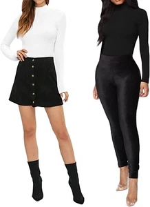 MANGOPOP Women's Mock Turtle Neck Long Sleeve Tops Bodysuit Jumpsuit s - Picture 1 of 4