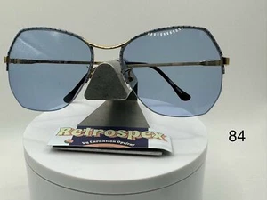 Vintage Oversize Sunglasses NOS 1980s Style Blue Lens Blue Stripe Frame Retro - Picture 1 of 8