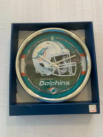 Miami Dolphins NFL Round 12" Chrome Clock Wincraft Brand New Cover