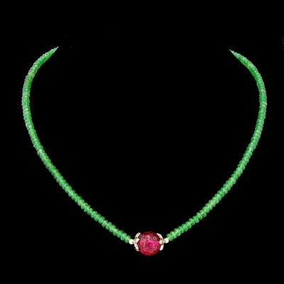 BAILYSBEADS designer Smaragd-Kette Necklace Halskette mit Turmalin behandelt CV8 - Bild 1 von 2