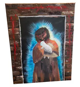 Pintura 3D original de 16"" x 20"" Jesús el Cordero Pascual artista firmado ACEY - Imagen 1 de 14