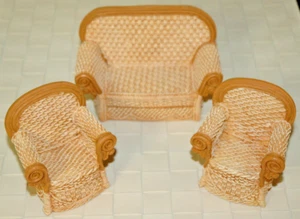Miniatur aus Kunstharzgeflecht/Ratan | Ohrensessel Couch mit 2 Stühlen - Bild 1 von 5