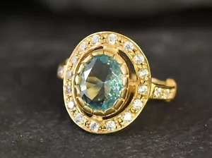 2.30 Ct Oval Cut Natural Aquamarine & Diamond weeding Ring 14K Yellow Gold Size - Picture 1 of 6