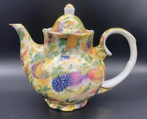 Vintage Royal Danube Chintz Teapot Assorted Hanging Fruit Grape Peach Gold Trim - Picture 1 of 6