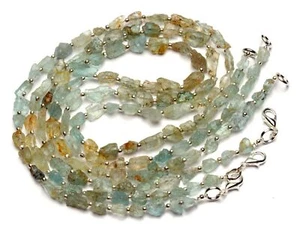 Natural Gem Aquamarine Rough Unpolished Nugget Beads Necklace 18.5" 97Cts. - Picture 1 of 3