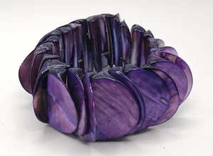 Purple Multicolor Abalone Mother of Pearl Disc Stretch Bracelet 7 to 8 inches - Picture 1 of 4