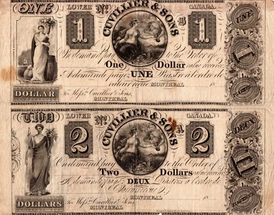 Uncut Sheet of $1/$2 1838 Cuvillier & Sons Notes Quebec Canada  Foto 1 de 2