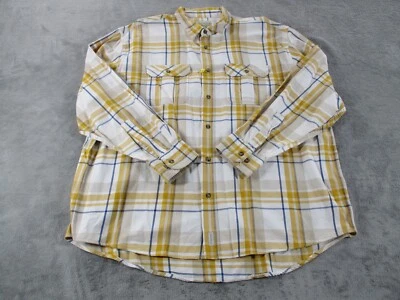 Cabelas Plaid Shirt Mens XXL Yellow Blue White Long Sleeve Button Up 2 Pockets - Image 1 of 4