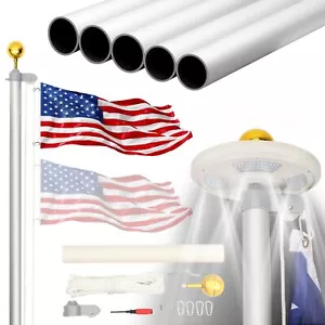 25FT Sectional Flag Pole Kit with Solar Light, 12 Gauge Aluminum Heavy Duty O... - Picture 1 of 7