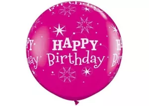 Qualatex 36" (3ft) Wild Berry Happy Birthday print Round Latex Balloon x1 - Picture 1 of 1
