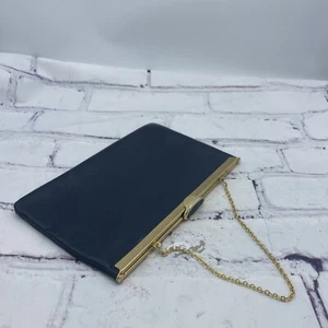 Vintage ETRA Blue Clutch/Handbag Unique Closure/Gold Trim /Chain - Picture 1 of 10