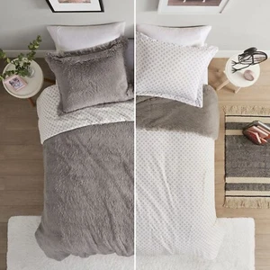 Faux Fur Cozy Reversible Comforter Set Petal Print Reverse All Season Bedding - Picture 1 of 42
