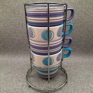 Marks & Spencer - Stapelbares 4er Set - Große Keramikbecher - Lila / Blau - Bild 1 von 5