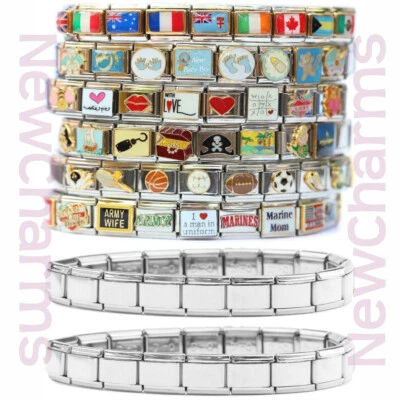 Conjunto de 70 berloques italianos e 2 pulseiras iniciais com 18 elos e ferramenta de berloque MIX108 - Imagem 1 de 3