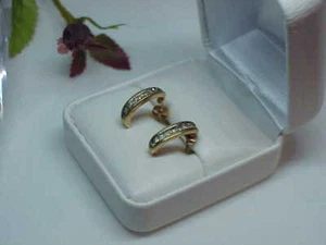 10k Yellow Gold 14 Diamond Half Hoop Dangle Stud Earrings Vintage J - 4124 - TY - Picture 1 of 8