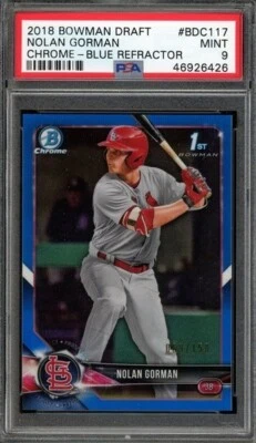 2018 Bowman Draft #BDC117 Nolan Gorman Chrome Blue Refractor 069/150 PSA 9 - Image 1 of 2