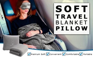 Soft Travel Blanket Pillow Airplane - Teal Green - Picture 1 of 4