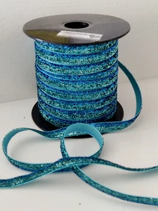Borte Dekoband 1 cm breit, 2 m lang, "Blau-Türkis-Glitzer" - Bild 1 von 2
