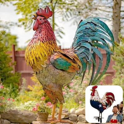 2D El Gallo de Hierro Insertado en el Hierro de Jardín, Decoración de Jardín US STocK Foto 1 de 4