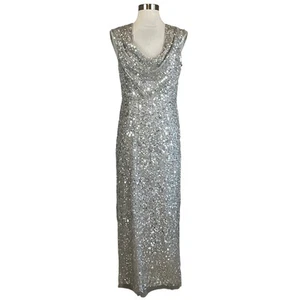 Adrianna Papell Women's Formal Dress Size 8 Silver Sequined Sleeveless Long Gown - Picture 1 of 13