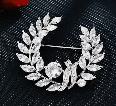 Elegant Crystal Leaf Brooch Pin – Handmade Cubic Zirconia, Hypoallergenic - Image 1 of 4