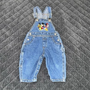 Vintage Disney Store Mickey Mouse And Friends Embroidered Overalls 12 Months Q - Picture 1 of 8