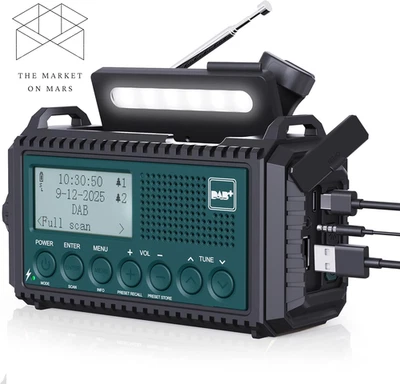 Kurbelradio DAB/DAB+/UKW, Baustellenradio Radio Batteriebetrieben,Tragbare Solar - Bild 1 von 4