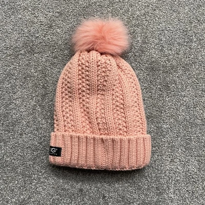 UGG Australia Sombrero Gorro Mujer Talla Única Rosa Tejido con Cable Pom Pom Forrado Sherpa Foto 1 de 4