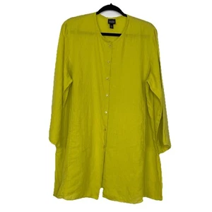 Top túnica Eileen Fisher 100 % lino irlandés con botones delanteros para mujer XL verde Lagenlook - Imagen 1 de 11