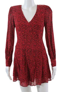 Alice + Olivia Womens Back Zip Leopard Silk Mini Dress Red Black Size 0 - Picture 1 of 6