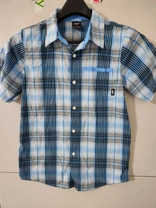 Nike Shirt Boys L Blue 6.0 Short Sleeve Button Up Plaid Skateboard Walk 14/16 - Picture 1 of 17