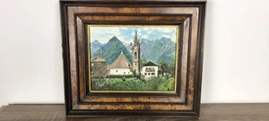 1986 Ölgemälde Berge, Kirche, Häuser . K.Sräga - Bild 1 von 16