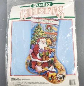 Kit de medias Bucilla Santa's Visit Needlepoint 1990 60702 - Imagen 1 de 8