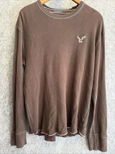 American Eagle Brown Waffle Vintage Y2K Long Sleeve T-Shirt Men’s Size L Fitted - Picture 1 of 9