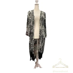Cupio Boho schwarz & weiß abstrakt Fransen Staubtuch Kimono Medium - Bild 1 von 4