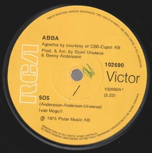 Abba Sos 7" vinyl Australia Rca Victor 1976 7". 102690 - Picture 1 of 2