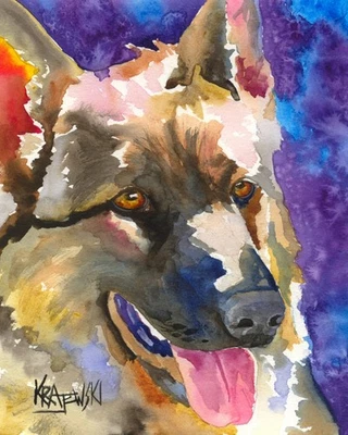Impresión de pastor alemán de acuarela original de bellas artes de Ron Krajewski Foto 1 de 4